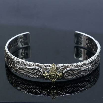 Unisex 925 sterling silver Lord Venkateshwara Tirupati Balaji adjustable bangle cuff bracelet from Tribal Ornaments.