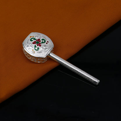 Sterling silver handmade newborn baby jingling bells toy, Krishna gifting, silver jhunjhuna, tribal ornament for baby Krishna.