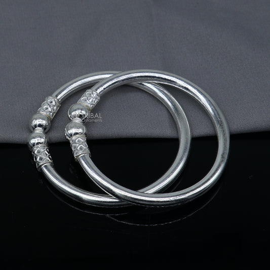 925 sterling silver handmade plain Ball design bangle bracelet kada jewelry, unique ball kada bangle for girls nba430 - TRIBAL ORNAMENTS