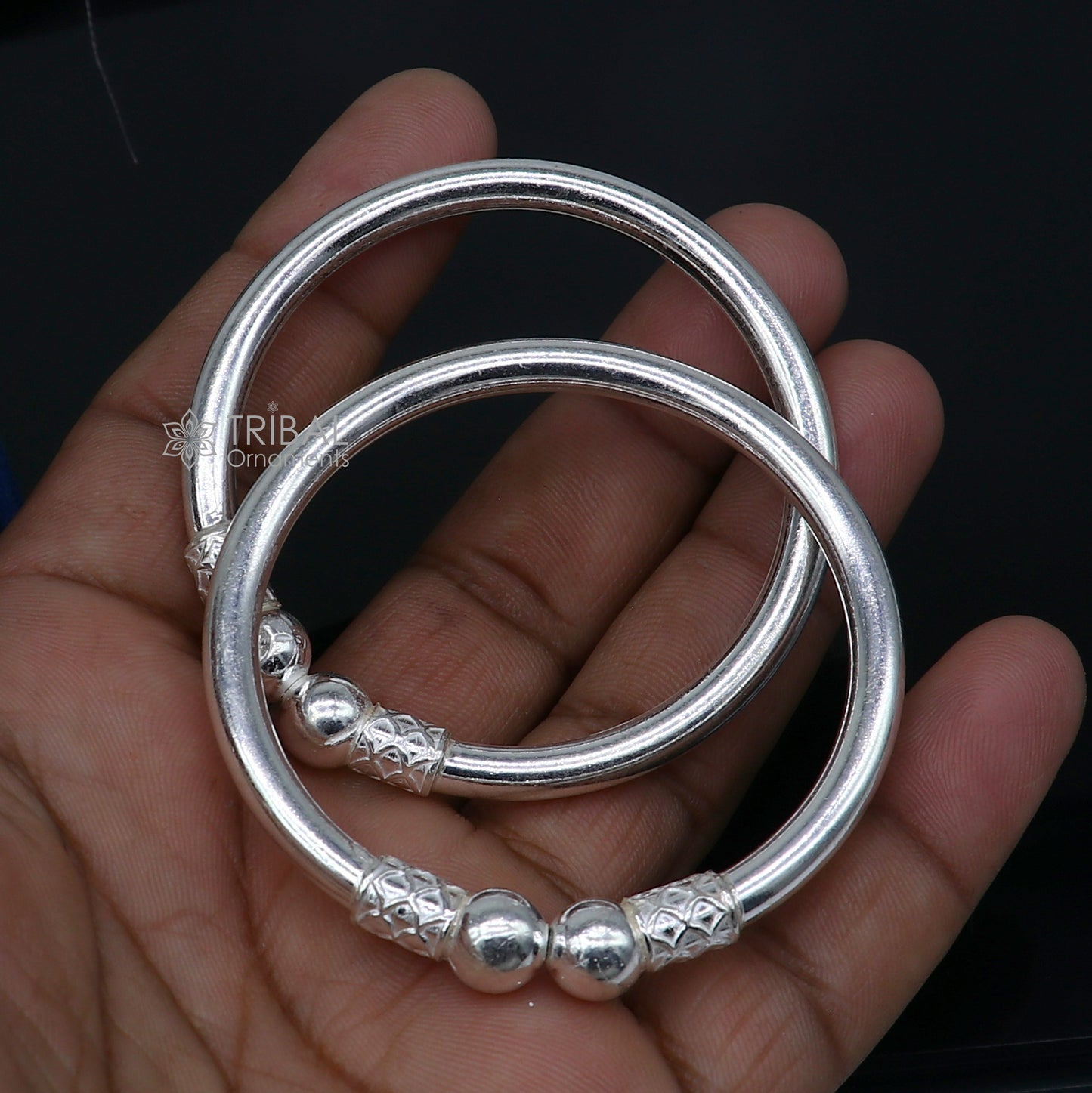 925 sterling silver handmade plain Ball design bangle bracelet kada jewelry, unique ball kada bangle for girls nba430 - TRIBAL ORNAMENTS