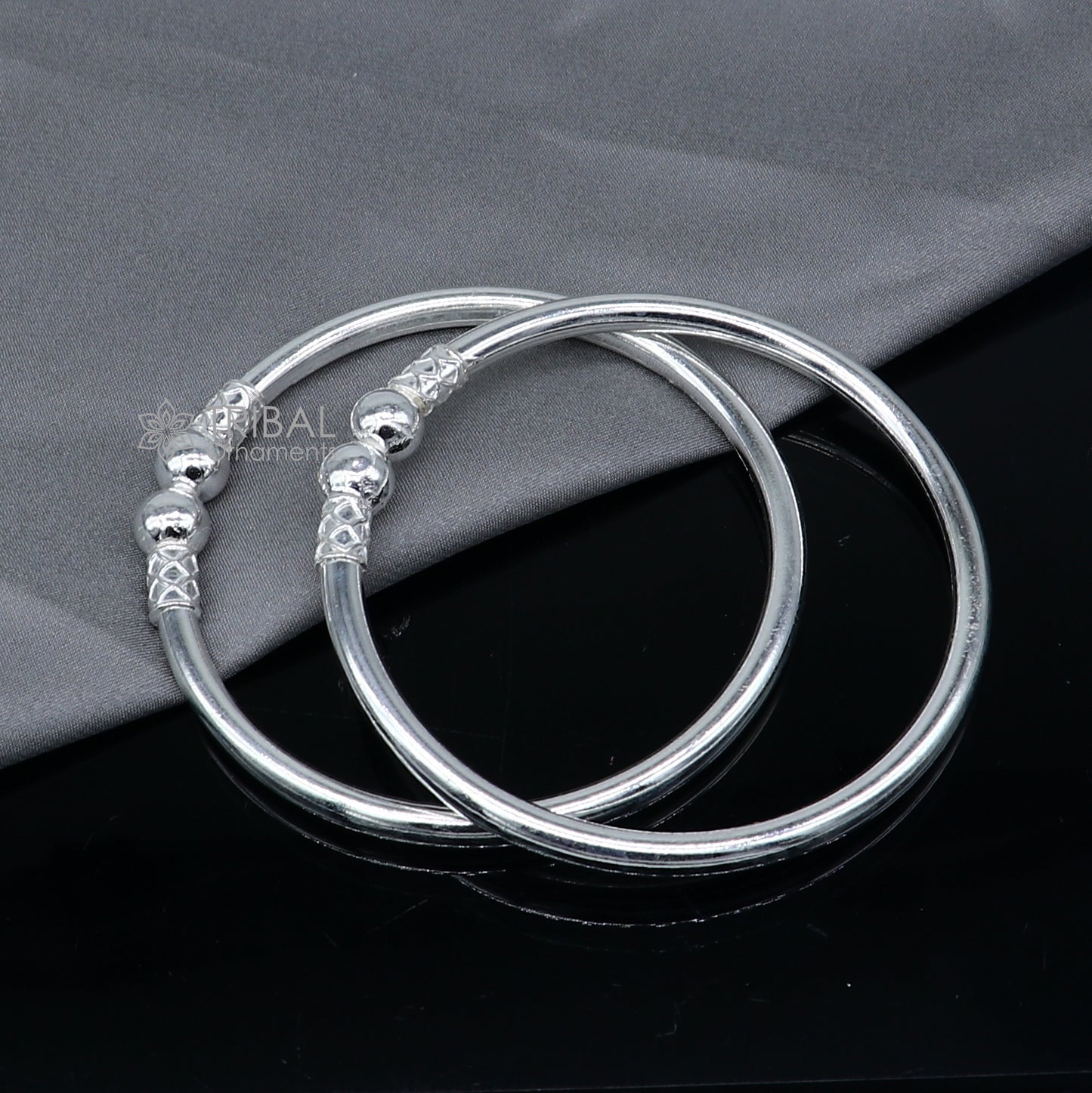 925 sterling silver plain ball design bangle bracelet by TRIBAL ORNAMENTS, featuring a sleek, handmade kada jewelry for girls