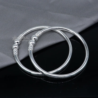 925 sterling silver plain ball design bangle bracelet by TRIBAL ORNAMENTS, featuring a sleek, handmade kada jewelry for girls