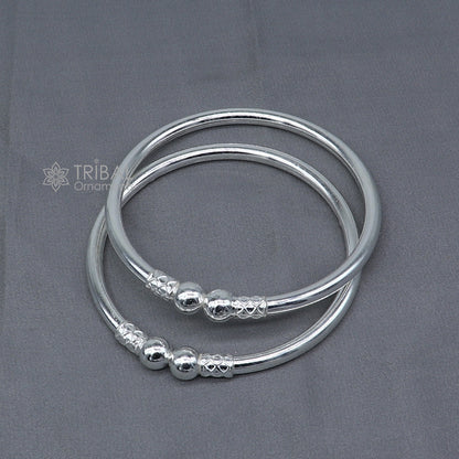 925 sterling silver ball design bangle bracelet by TRIBAL ORNAMENTS, showcasing a plain handmade silver kada jewelry for girls.