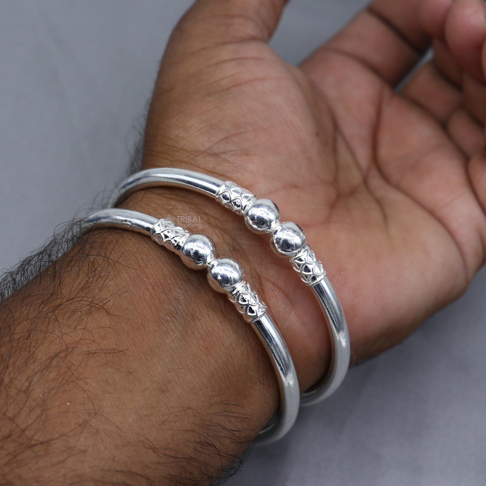 925 sterling silver plain ball design bangle bracelet for girls, handmade tribal ornaments jewelry with sleek, minimalist style.