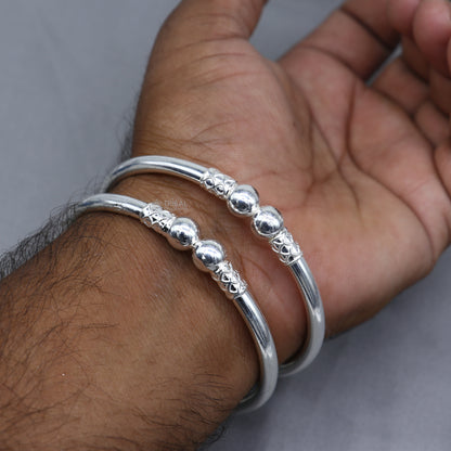 925 sterling silver plain ball design bangle bracelet for girls, handmade tribal ornaments jewelry with sleek, minimalist style.