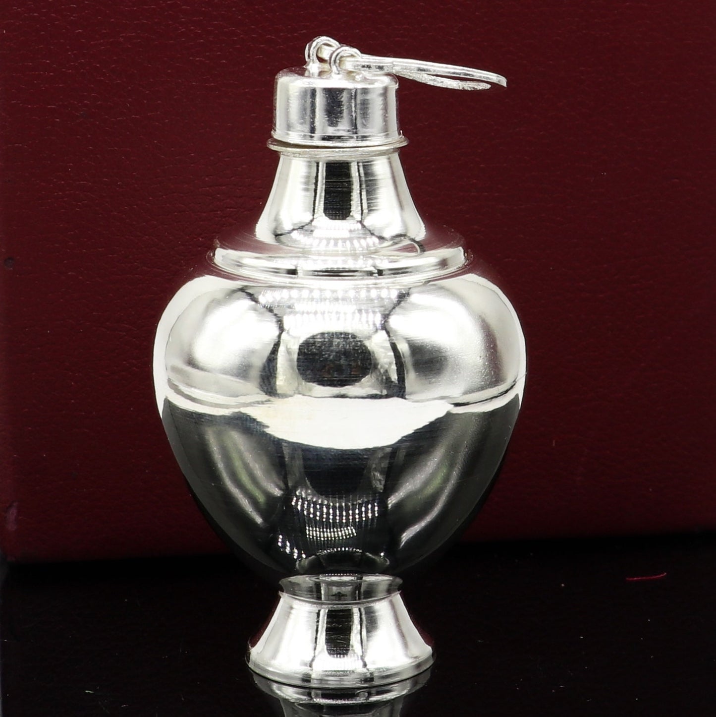 Handmade 925 sterling silver Gangjali holy water pot with plain design, used for puja rituals, by TRIBAL ORNAMENTS.