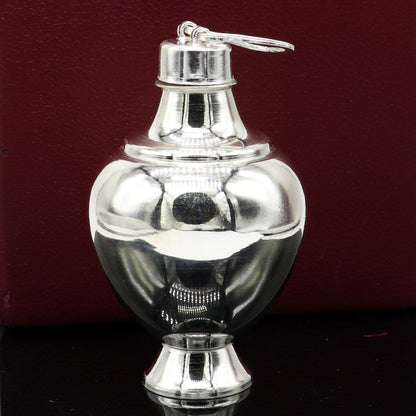 Handmade 925 sterling silver Gangjali holy water pot with plain design, used for puja rituals, by TRIBAL ORNAMENTS.