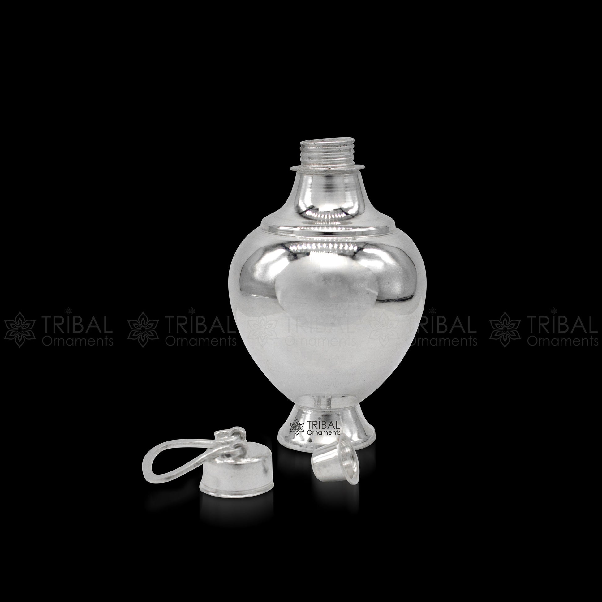 Handmade 925 sterling silver Gangjali holy water pot with plain design, traditional silver kalash for puja ceremonies by Tribal Ornaments.