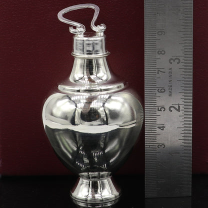 Handmade 925 sterling silver Gangjali pot with plain design, used as a divine silver water pot for puja and spiritual rituals.