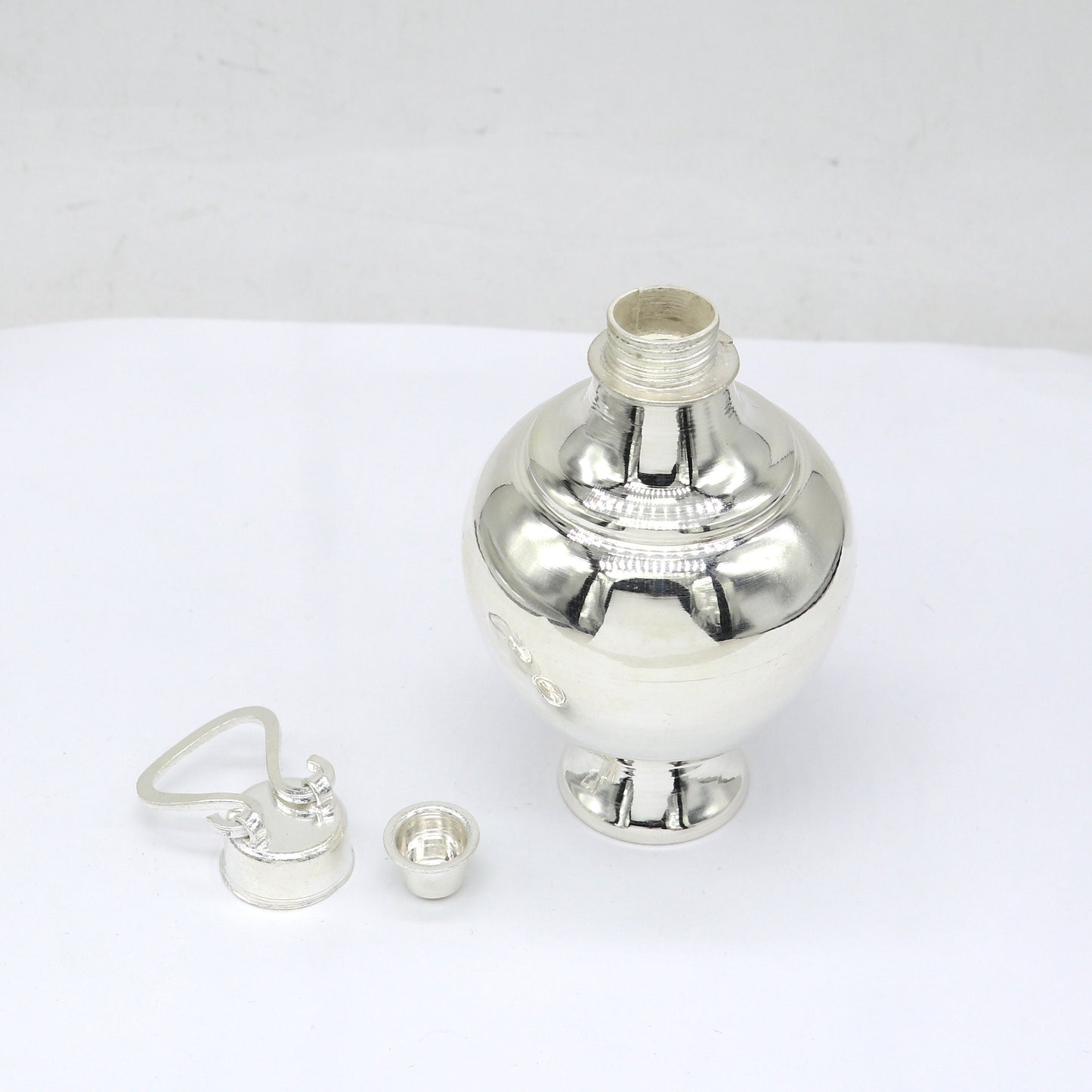 925 sterling silver handmade Gangjali water pot with plain design, traditional holy kalash for puja, crafted by TRIBAL ORNAMENTS