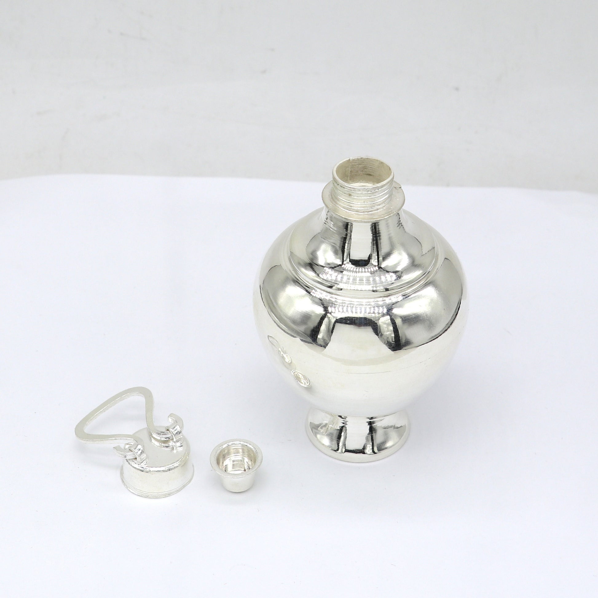 925 sterling silver handmade Gangjali water pot with plain design, traditional holy kalash for puja, crafted by TRIBAL ORNAMENTS