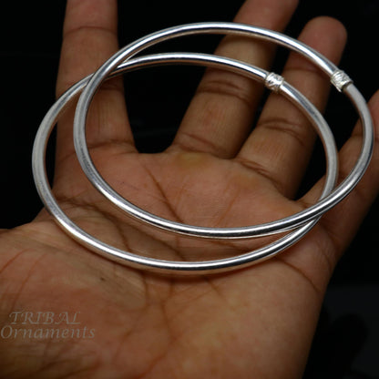 925 Sterling silver handmade Indian traditional foot kada ankle bracelet with plain tribal design for women.