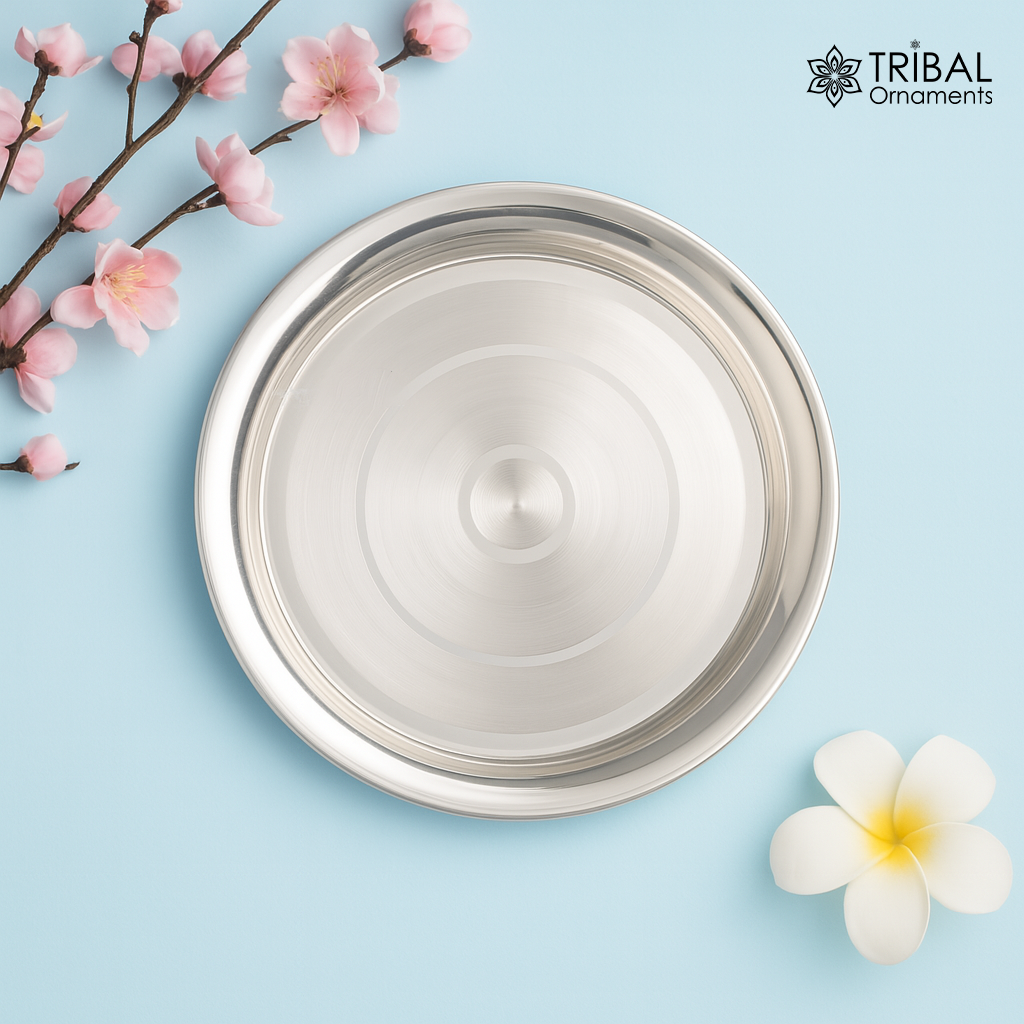 925 sterling silver handmade plate/ tray, best gifting baby food serving silver utensils, silver articles, puja utensils sv293 - TRIBAL ORNAMENTS