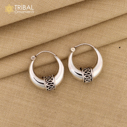 Sterling silver handmade hoop earrings by TRIBAL ORNAMENTS, attractive bali-style studs perfect for belly dance or personalized gift.