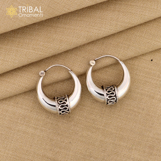 Sterling silver handmade hoop earrings by TRIBAL ORNAMENTS, attractive bali-style studs perfect for belly dance or personalized gift.