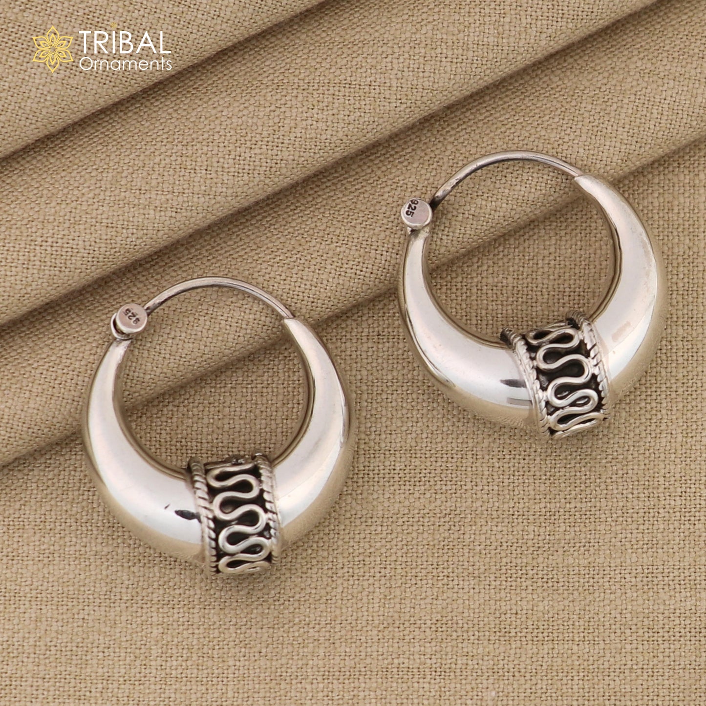 Sterling silver handmade hoop stud earrings by TRIBAL ORNAMENTS, stylish Bali-inspired jewelry perfect for personalized belly dance gift.