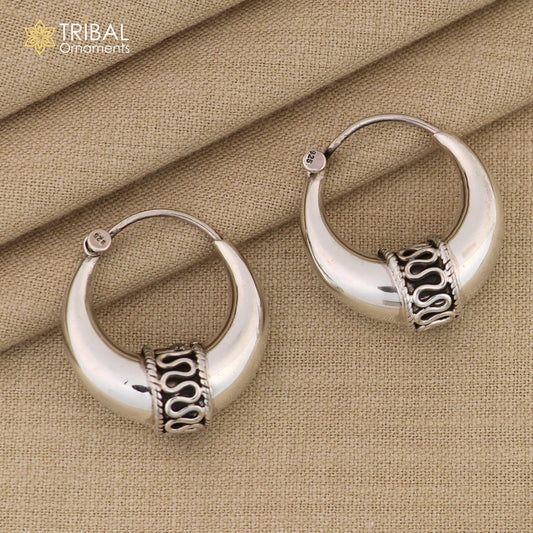 Sterling silver handmade hoop stud earrings by TRIBAL ORNAMENTS, stylish Bali-inspired jewelry perfect for personalized belly dance gift.
