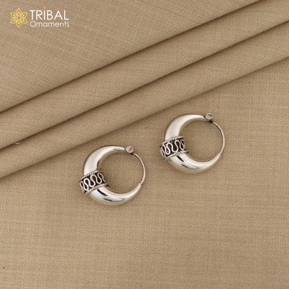 Sterling silver handmade hoop earrings by TRIBAL ORNAMENTS, stylish Bali-inspired stud earrings perfect for belly dance or personalized gift