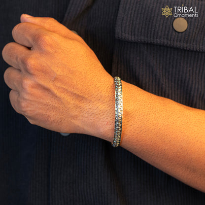 Sterling silver Punjabis Shikha unisex kada bracelet by Tribal Ornaments, handcrafted designer silver bracelet for men and women.