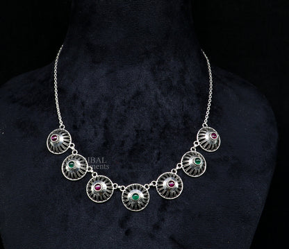 925 sterling silver Rajasthani traditional stylish fit neck choker necklace, ideal for belly dance Guttapusalu jewelry set by Tribal Ornaments