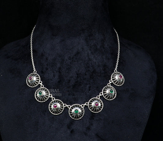 925 sterling silver handmade Rajasthani traditional stylish fit neck luxury necklace choker, best belly dance Guttapusalu necklace set0342 - TRIBAL ORNAMENTS