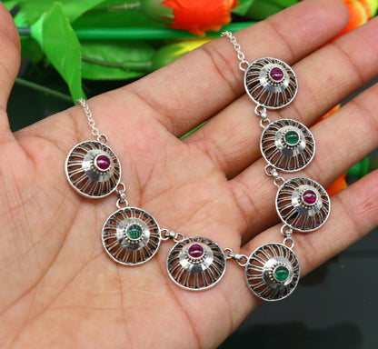 Sterling silver Rajasthani traditional fit neck choker necklace, handmade tribal jewelry set for belly dance and festive occasions