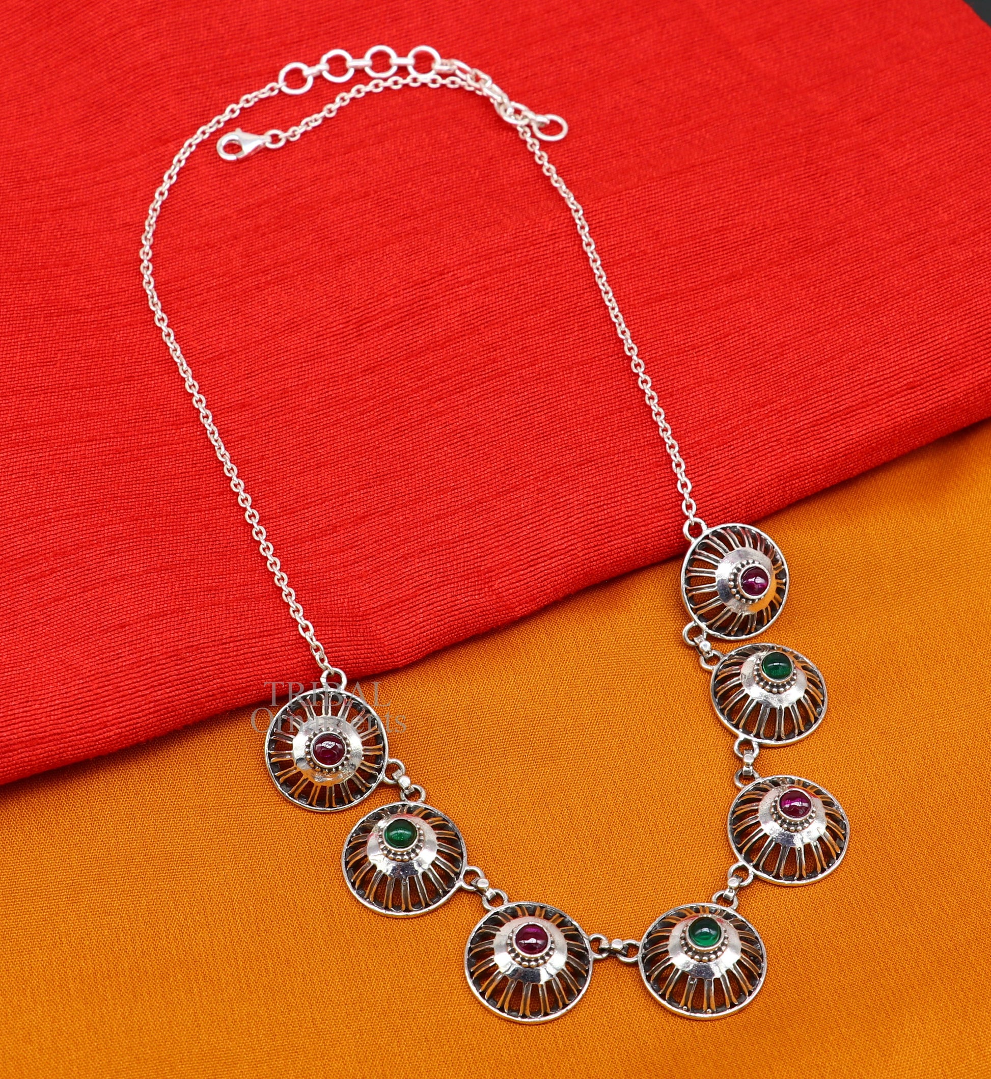 925 sterling silver handmade Rajasthani traditional stylish fit neck luxury necklace choker, best belly dance Guttapusalu necklace set0342 - TRIBAL ORNAMENTS