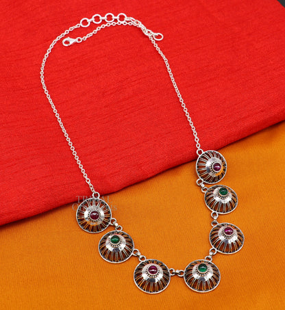 Sterling silver Rajasthani traditional stylish fit necklace choker, handmade belly dance Guttapusalu jewelry set by TRIBAL ORNAMENTS