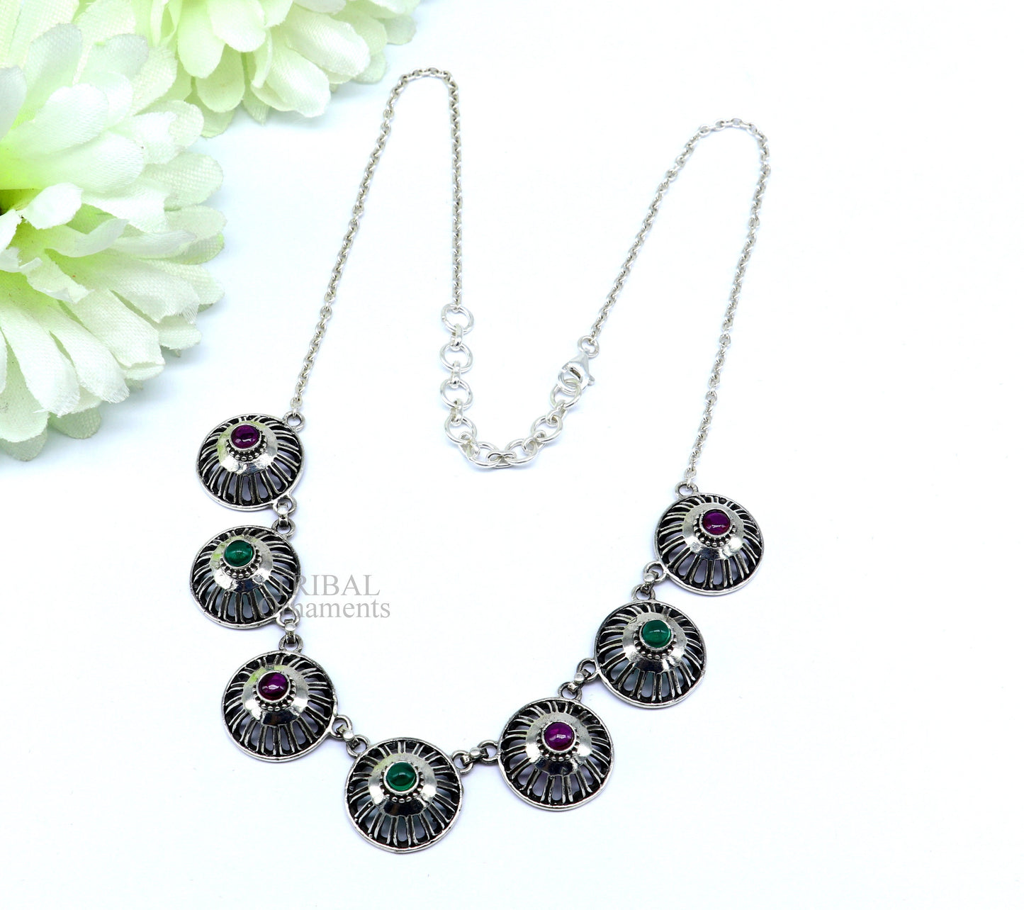 925 sterling silver handmade Rajasthani traditional stylish fit neck luxury necklace choker, best belly dance Guttapusalu necklace set0342 - TRIBAL ORNAMENTS