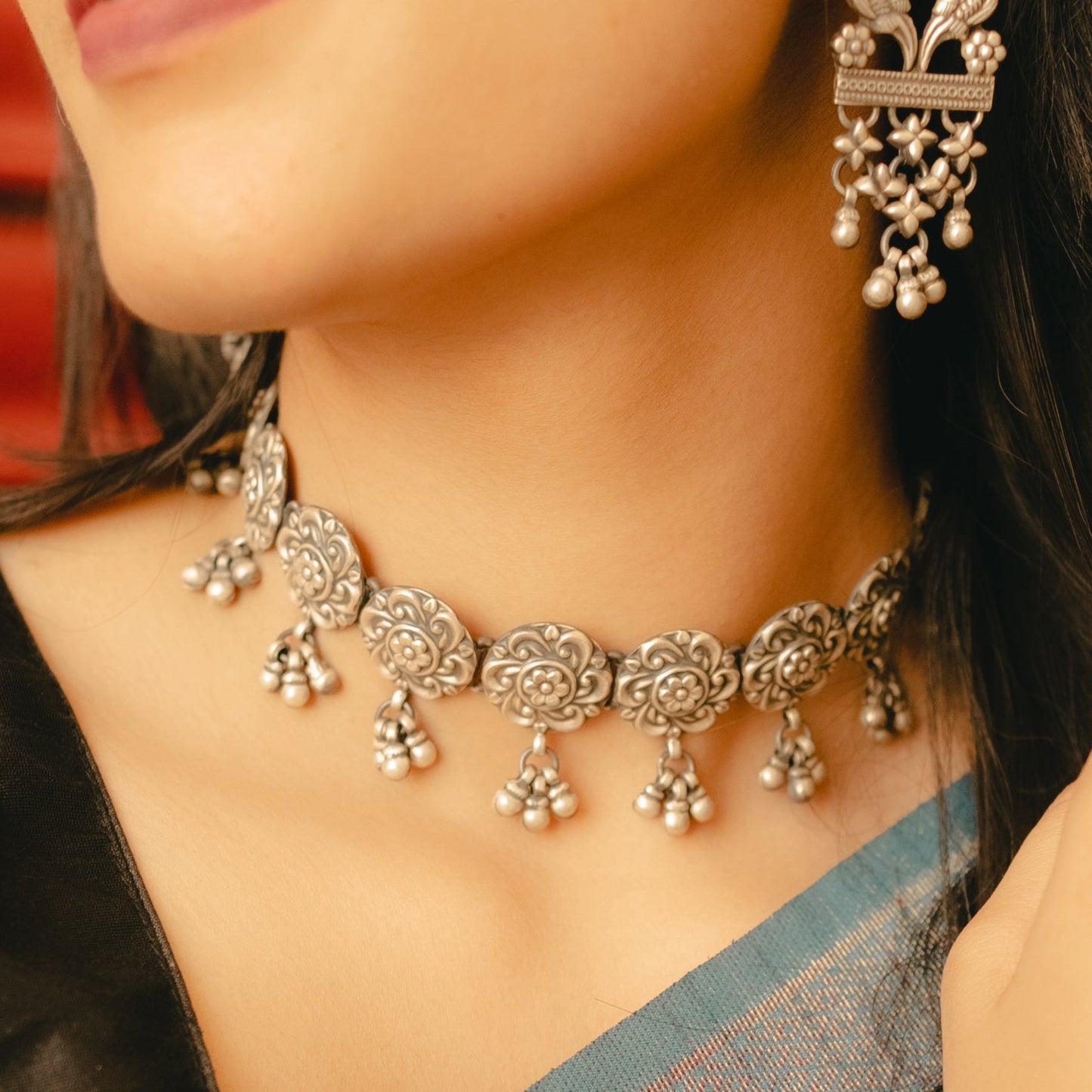 925 sterling silver handmade Rajasthani traditional stylish fit neck luxury necklace choker, best belly dance Guttapusalu necklace set307 - TRIBAL ORNAMENTS