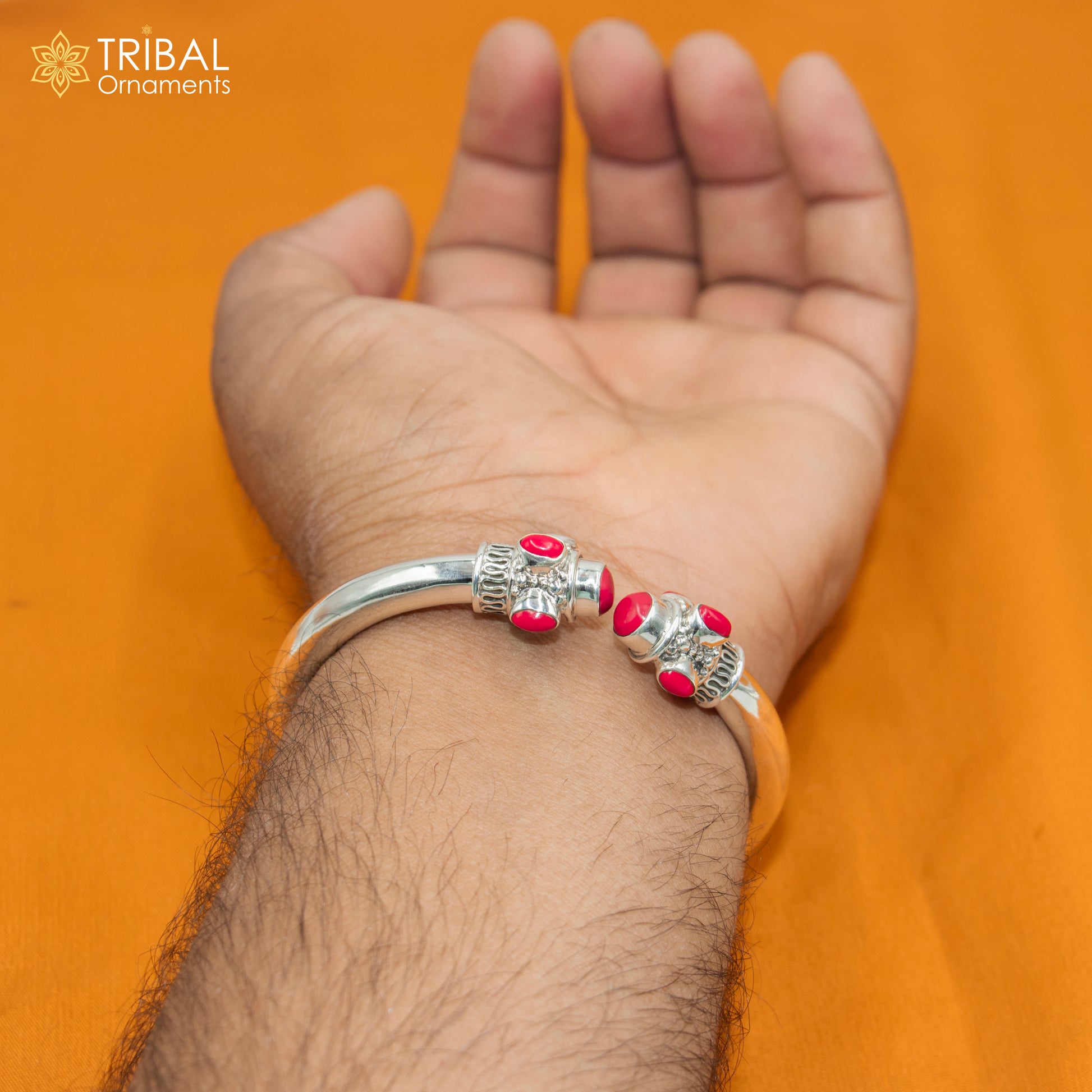 925 sterling silver handmade red stone coral kada bracelet unisex kada  nsk894 - TRIBAL ORNAMENTS