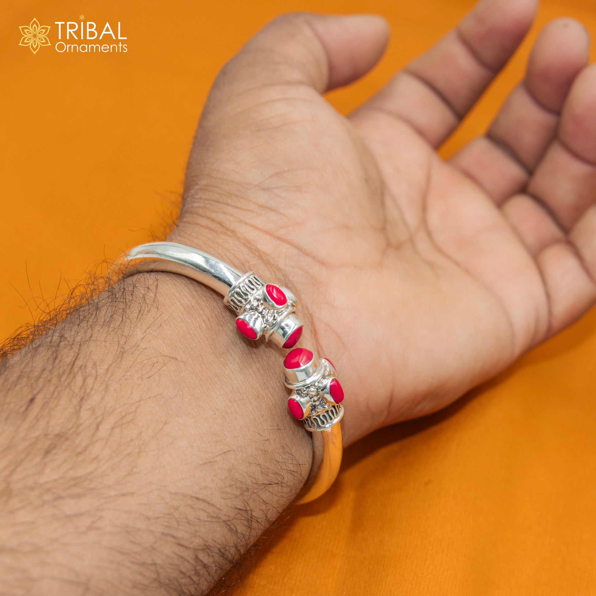 925 sterling silver handmade red stone coral kada bracelet unisex kada  nsk894 - TRIBAL ORNAMENTS
