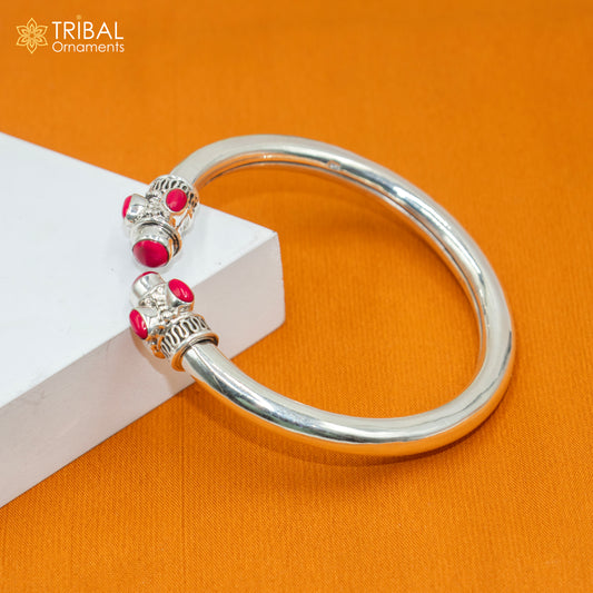 925 sterling silver handmade red stone coral kada bracelet unisex kada  nsk894 - TRIBAL ORNAMENTS