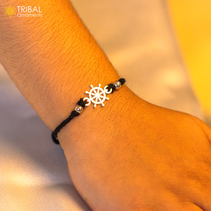 925 sterling silver handmade round chakra design Nazarbattu unisex kids bracelet and girl’s anklet by TRIBAL ORNAMENTS.