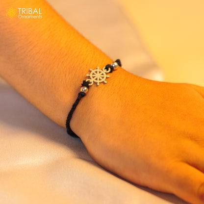 Sterling silver handmade chakra design nazarbattu unisex kids bracelet and girl’s anklet with round chakra motifs by Tribal Ornaments.