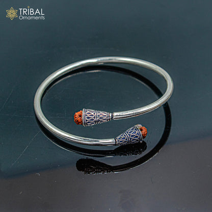 925 sterling silver handmade rudraksha kada bracelet unisex kada  nsk898 - TRIBAL ORNAMENTS