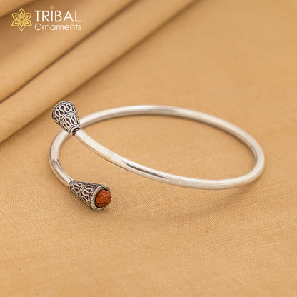 925 sterling silver handmade rudraksha kada bracelet unisex kada nsk898 - TRIBAL ORNAMENTS