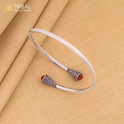 925 sterling silver handmade rudraksha kada bracelet unisex kada nsk898 - TRIBAL ORNAMENTS