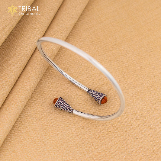 925 sterling silver handmade rudraksha kada bracelet unisex kada nsk898 - TRIBAL ORNAMENTS