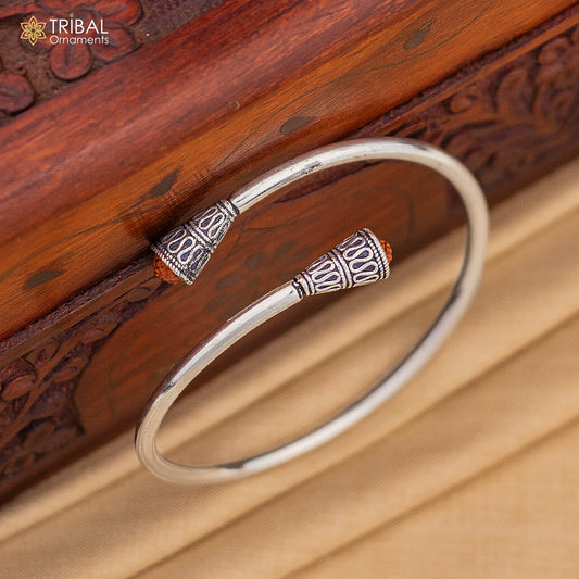 925 sterling silver handmade rudraksha kada bracelet unisex kada nsk898 - TRIBAL ORNAMENTS