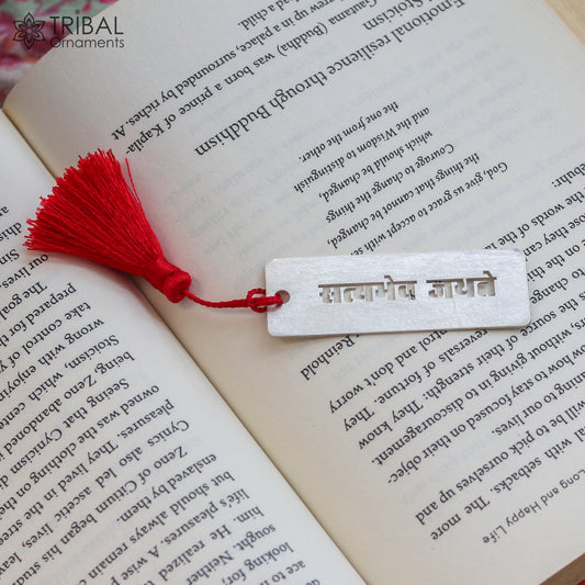 925 Sterling silver handmade silver Satyameva Jayate means 'Truth alone triumphs' personalized bookmark  customized jewellery su1330 - TRIBAL ORNAMENTS