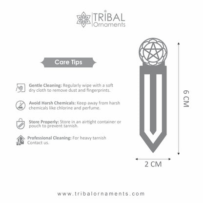 925 Sterling silver handmade silver star design clip bookmark customized jewellery su1336 - TRIBAL ORNAMENTS