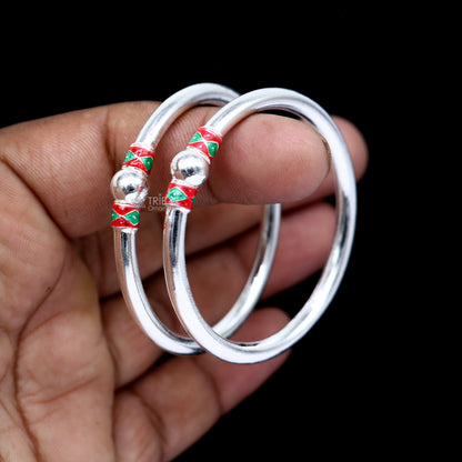 925 Sterling silver handmade Single ball design baby bangle bracelet kada, fabulous silver baby jewellery bbk204 - TRIBAL ORNAMENTS
