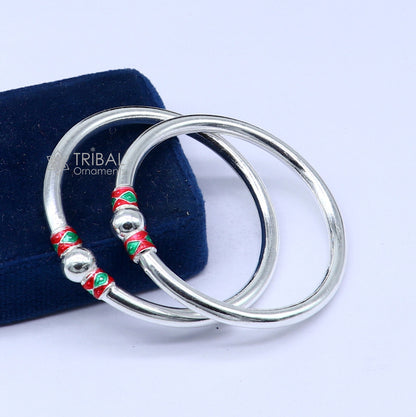 925 Sterling silver handmade Single ball design baby bangle bracelet kada, fabulous silver baby jewellery bbk204 - TRIBAL ORNAMENTS