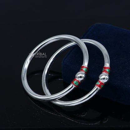 925 Sterling silver handmade Single ball design baby bangle bracelet kada, fabulous silver baby jewellery bbk204 - TRIBAL ORNAMENTS