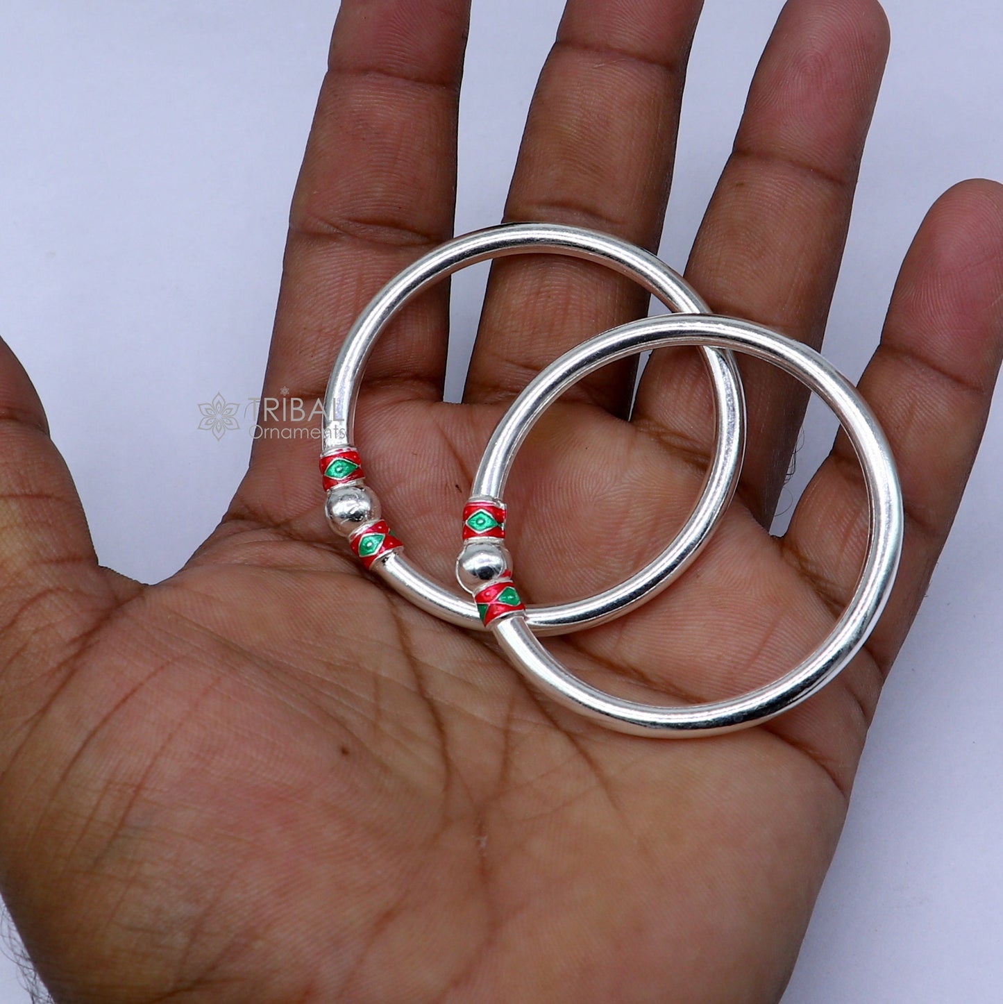 925 Sterling silver handmade Single ball design baby bangle bracelet kada, fabulous silver baby jewellery bbk204 - TRIBAL ORNAMENTS