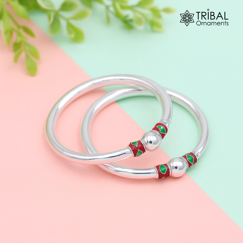 925 Sterling silver handmade Single ball design baby bangle bracelet kada, fabulous silver baby jewellery bbk204 - TRIBAL ORNAMENTS