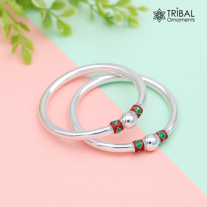 925 Sterling silver handmade Single ball design baby bangle bracelet kada, fabulous silver baby jewellery bbk204 - TRIBAL ORNAMENTS