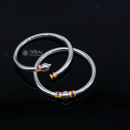 925 Sterling silver handmade Single ball design baby bangle bracelet kada, fabulous silver baby jewellery bbk205 - TRIBAL ORNAMENTS