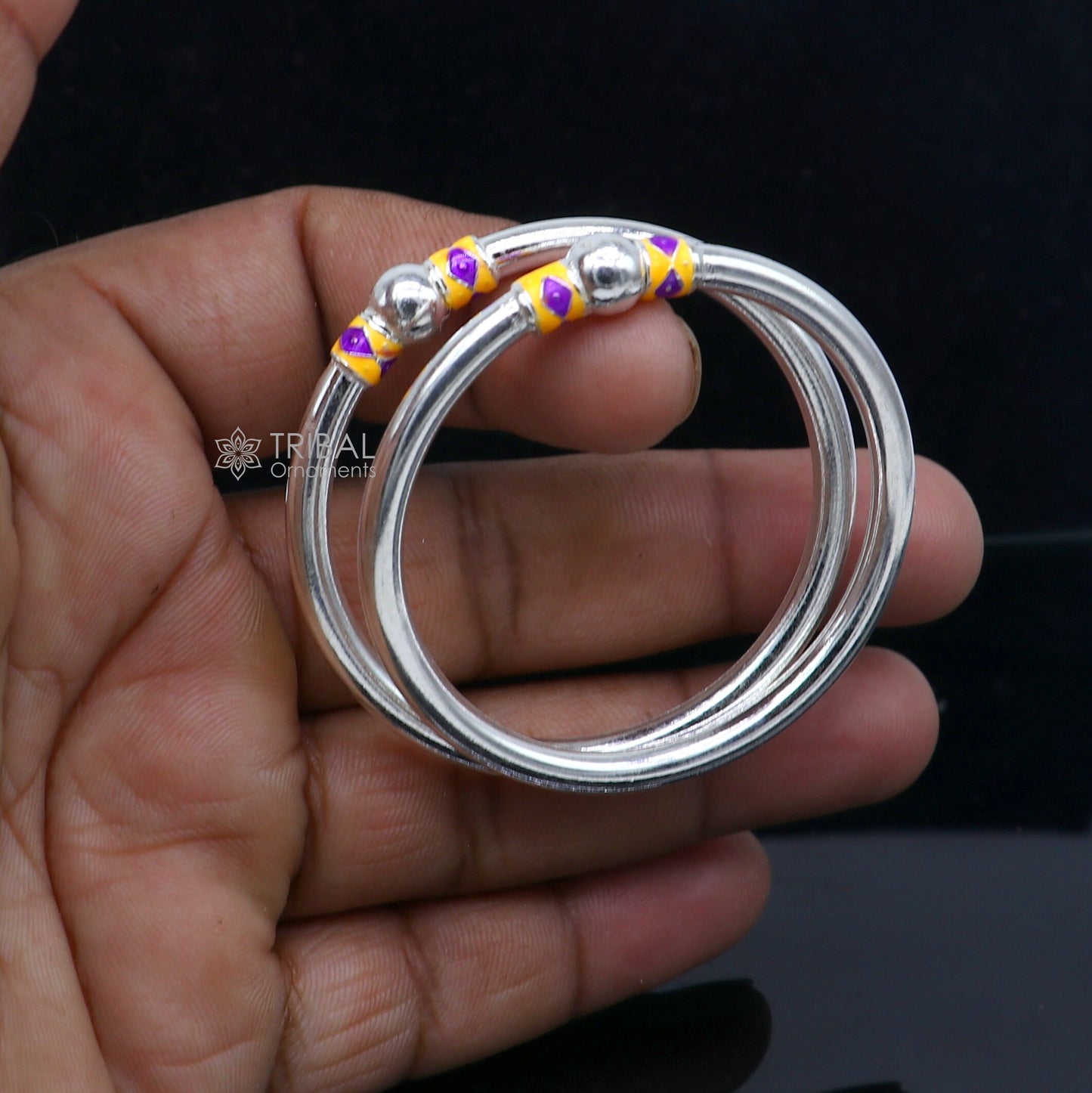 925 Sterling silver handmade Single ball design baby bangle bracelet kada, fabulous silver baby jewellery bbk205 - TRIBAL ORNAMENTS